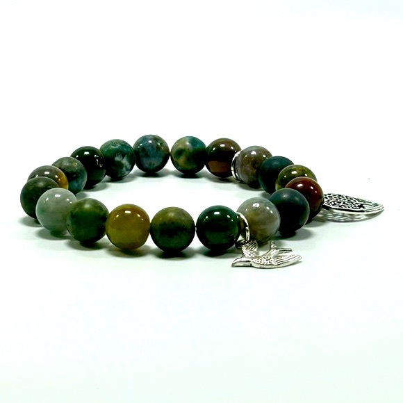 Handmade Tree-Heart & Bird Charm Bracelet, Featuring Natural Indian Agate! - Picture 5 of 10